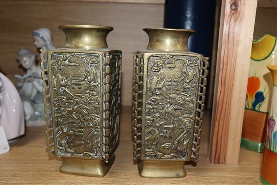 A pair of Chinese bronze square vases, late 19th century Height 21cm